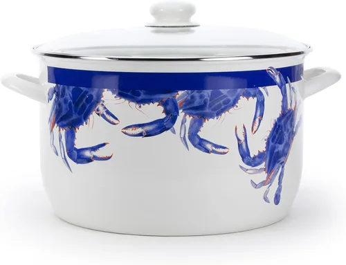 Vista 3 de Golden Rabbit Sopa esmaltada o olla de caldo, 18 cuartos de galón, cangrejo azul
