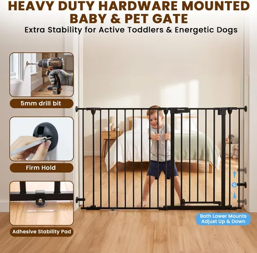 Vista 4 de Puerta extra ancha para bebés de 150 pulgadas, puerta de seguridad infantil para patio de juegos, puertas para perros con puerta de cierre