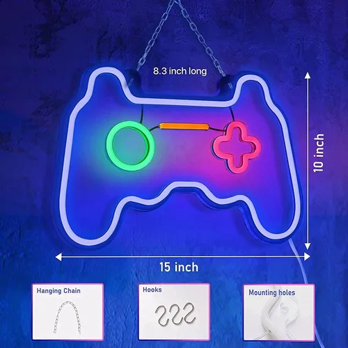 Vista 4 de Letreros de Neón LED Regulables Decoraciones de Pared Para Sala de Estar Dormitorio Luces en Forma de Controlador de Gamepad Accesorios