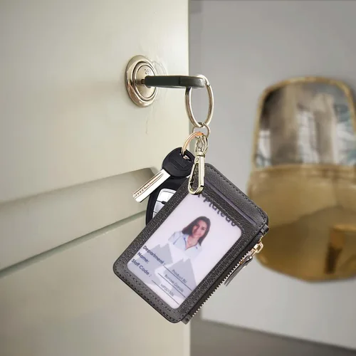 Vista 67 de Cartera con llavero, tarjetero con bloqueo RFID de piel, funda para tarjetas de crédito con cremallera para mujer
