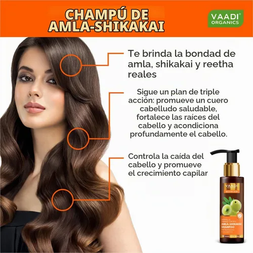 Vista 2 de Amla with Shikakai & Reetha Shampoo - Champú para el control de caídas del cabello - Champú de hierbas totalmente naturales - Champú para la caída