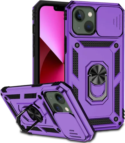 Vista 16 de Funda compatible con iPhone 13 de 6.1 pulgadas, funda magnética con funda para cámara y soporte, grado militar, a prueba de golpes, material de PC
