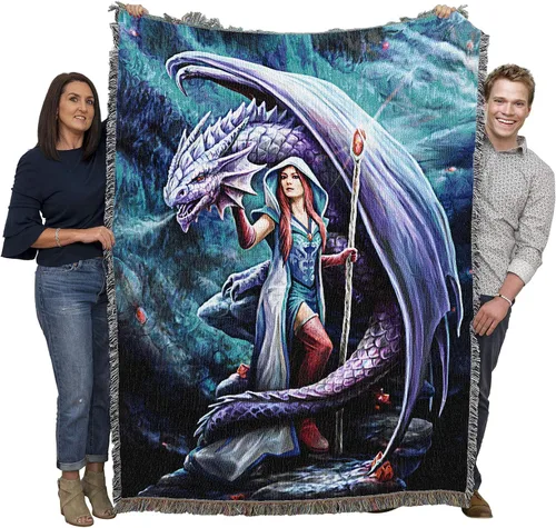Vista 26 de Pure Country Weavers Anne Stokes - Manta de belleza de dragón de la colección Age of Dragons – Manta de fantasía para regalo tejida de algodón