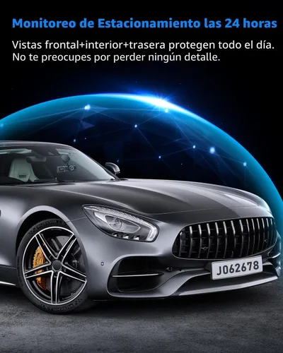 Vista 6 de Cámara de tablero frontal y trasera, cámara de tablero 1080P para automóviles, cámara de automóvil de 3 canales frontal trasera e