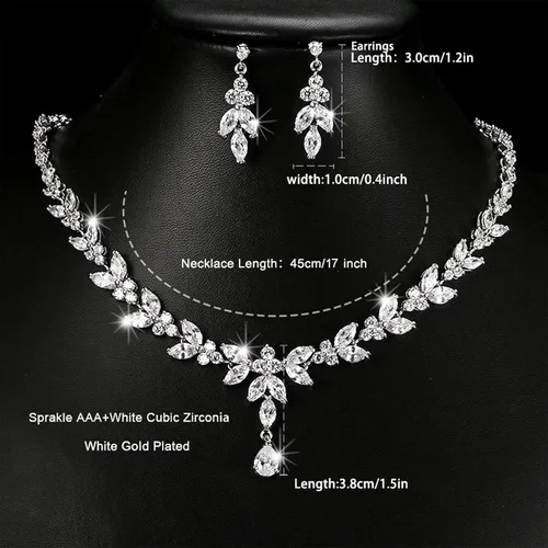 Vista 2 de Wedding Jewelry Set for Bride Bridal Jewelry Set for Wedding Cubic Zirconia Necklace Earrings Bracelet Sets for Bride Silver Jewelry Set for Women