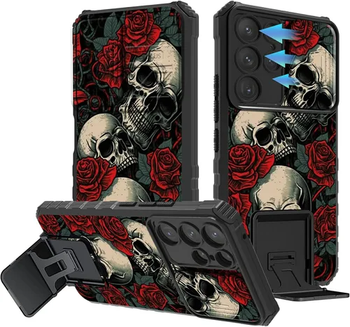 Vista 107 de Funda para Samsung Galaxy A13 5G/4G/A04S, Galaxy A13 5G con cubierta de cámara deslizante, funda de doble capa integrada con función atril