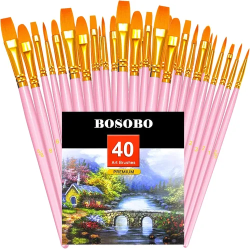 Vista 21 de BOSOBO Juego de pinceles de pintura, 10 pinceles de punta redonda puntiaguda, pinceles de nailon para artistas de cabello acrílico, acuarela
