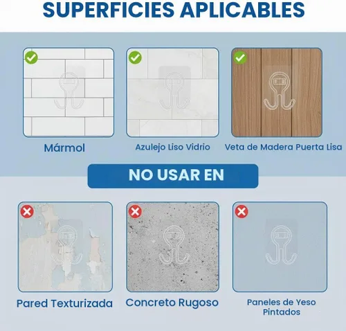 Vista 5 de Paquete de 24 ganchos autoadhesivos resistentes, 33 libras (máx.), transparentes, sin uñas, impermeables, ganchos de pared adhesivos para llaves