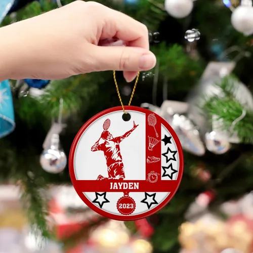 Vista 5 de Adorno de cerámica para jugador de bádminton, regalo para hombres y mujeres, adorno de cerámica personalizado para Navidad 2025, adorno para amantes