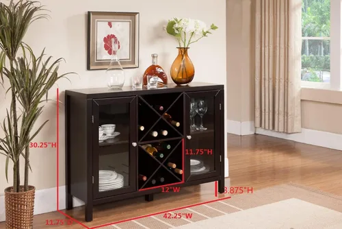 Vista 2 de Aparador con estantería para vinos, Kings Brand. Mesa tabla lateral con almacenamiento, Espresso