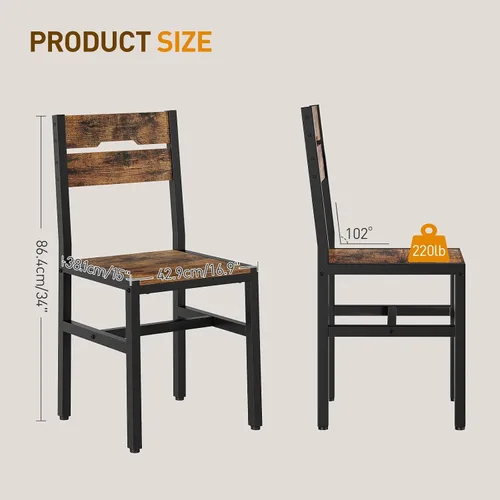 Vista 3 de RALGEND Juego de 2 sillas de comedor, sillas de cocina de madera rústica con respaldos y marco de metal, sillas de comedor modernas estilo granja