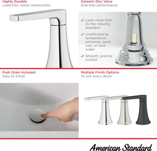 Vista 3 de American Standard 7429201.002 Becklow - Grifo de baño central de dos manijas de 4 pulgadas, 1.2 GPM, cromado