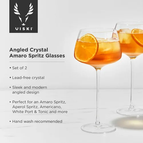 Vista 2 de Viski Vasos de cóctel con tallo en ángulo para Aperol Spritz, Campari Spritz, tónico, cócteles clásicos, elegantes vasos de cristal de tallo largo