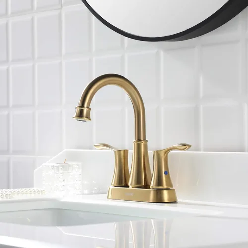 Vista 8 de PARLOS Grifo de lavabo de baño dorado cepillado de 4 pulgadas para tocador Oro cepillado