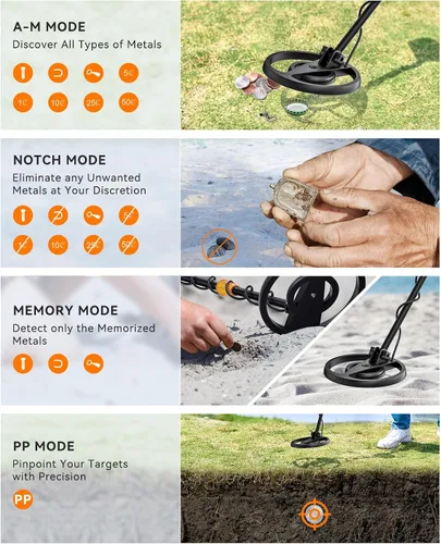Vista 5 de SUNPOW Detector de metales para adultos y niños, fácil de usar y montar, ligero y divertido para actividades familiares, bobina impermeable de 8