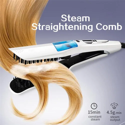 Vista 8 de Generic Cepillo de peine alisador de pelo, plancha de cerámica profesional para cabello lacio al vapor, temperatura ajustable