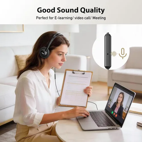 Vista 7 de Auriculares intraurales con cable USB-C con micrófono y control en línea, almohadillas de espuma cómodas, diadema ajustable para niños