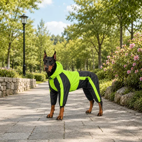 Vista 7 de Ropa para mascotas, abrigo impermeable de nailon para mascotas, chaqueta de lluvia adorable con capucha perfecta para razas de perros pequeños, Verde