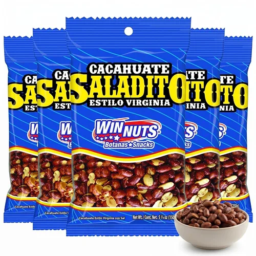 Vista 3 de WINNUTS A la Diabla Mitades de maní (paquete de 5, 5.25 onzas cada uno) Cacahuates Mitades A la Diabla, chile extra picante y lima Auténtica