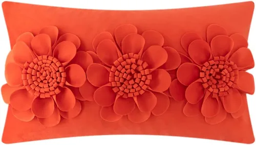 Vista 24 de JWH - Funda de almohada de flores 3D, terciopelo, rosa brillante, 12 x 20 pulgadas Acento decorativo de girasol, diseño floral lumbar, cama