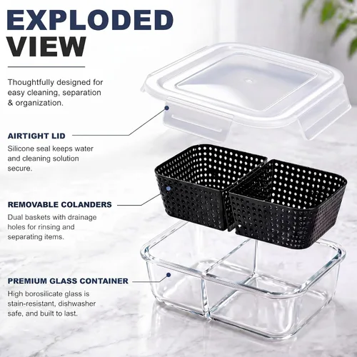 Vista 6 de Iso Soak Container Cleaning Box Station Glass Dual Separate, 6.7" X 5" X 2