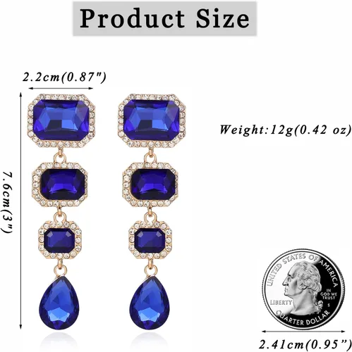 Vista 7 de Met-edianger Aretes colgantes vintage con diamantes de imitación, aretes colgantes de cristal, aretes rectangulares de lágrima para mujeres y niñas