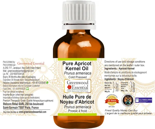 Vista 2 de Aceite Esencial Puro de Núcleo de Albaricoque Greenwood (Prunus armeniaca) Prensado en Frío 10ml (0.33 oz)