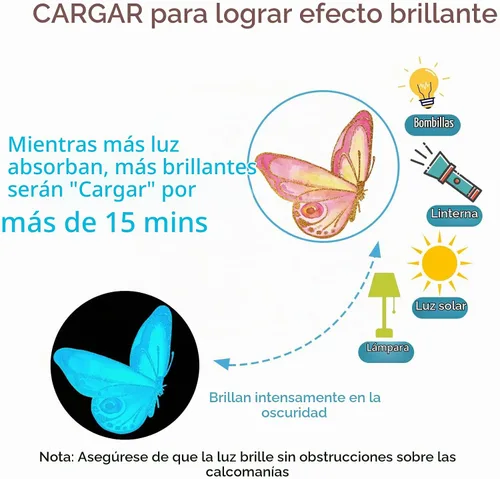 Vista 3 de Calcomanías de pared que brillan en la oscuridad - Adhesivos de mariposas luminosas, calcomanías autoadhesivas removibles coloridas para dormitorio