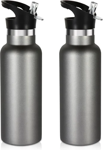 Vista 34 de Volhoply Botella de agua aislada para niños de 17 onzas, botellas de agua de acero inoxidable con tapa con pajilla, botella de agua de metal al