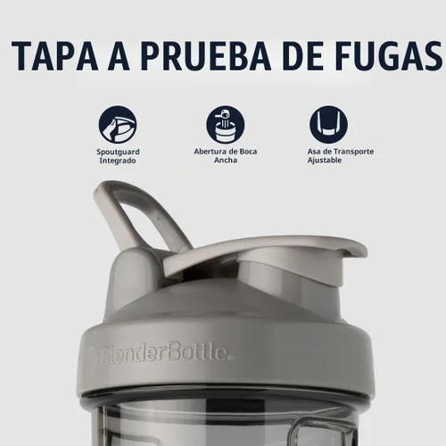 Vista 2 de BlenderBottle - Botella agitadora Pro Series perfecta para batidos de proteínas y preentrenamiento, 24 onzas, color gris humo Gris (Smoke Grey)