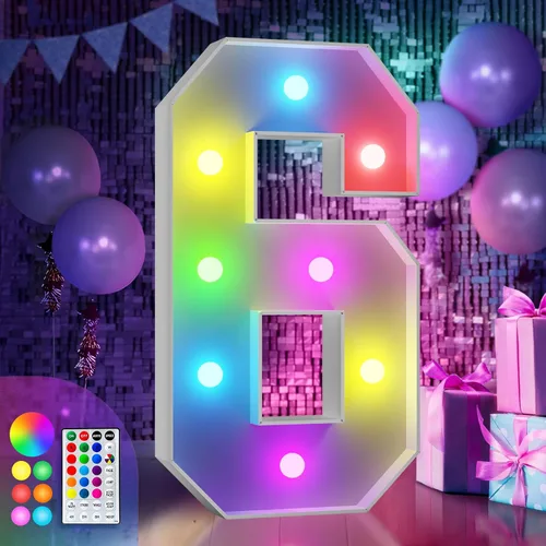 Vista 56 de Imprsv Letras coloridas de marquesina de 3 pies y letras grandes iluminadas RGB con control remoto, decoraciones de fiesta de cumpleaños Carta