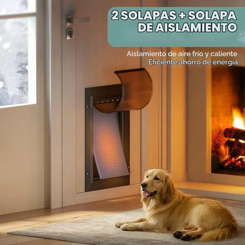 Vista 4 de Puerta de perro para puerta totalmente de aluminio con 3 solapas negras, puerta para perros grandes, puerta resistente para mascotas para perros