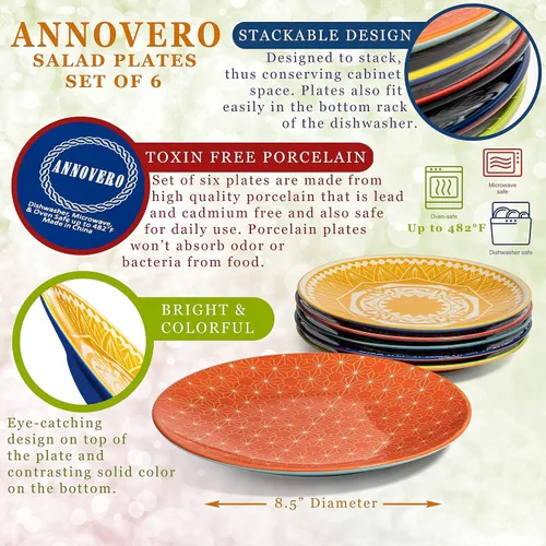 Vista 4 de Annovero Tazas, cuencos de cereales y postres, platos de ensalada y cena Platos de cocina para servir Aptos para microondas Vajilla