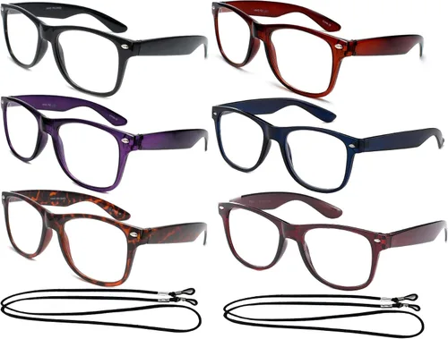 Vista 14 de Gafas de lectura de marco grande para hombres y mujeres, cómodos y elegantes anteojos de lectura simples Paquete de 3 - Azul con 1 cordón