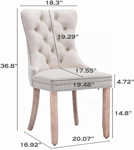 Vista 2 de SoarFlash Juego de 2 sillas de comedor de terciopelo, silla lateral de respaldo alto, silla lateral moderna tapizada de alta gama con botones Beige