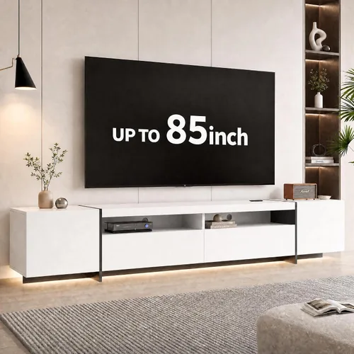 Vista 8 de Soporte de TV de 80 pulgadas para TV de 70, 75, 80 y 85 Nogal