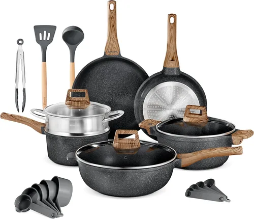 Vista 10 de Bakken Master - Juego de utensilios de cocina de 20 piezas, ollas y sartenes con agarres de mango y tapas de vidrio templado, con juego de 6 piezas