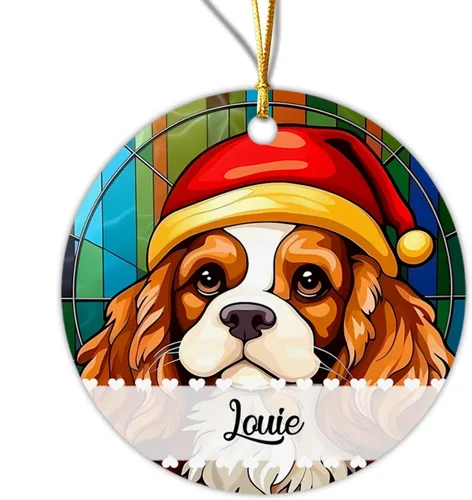 Vista 12 de Adorno de Navidad de Alaskan Malamute 2025, con nombre personalizado de Alaskan Malamute estilo vitral, regalo para hijo e hija, adorno