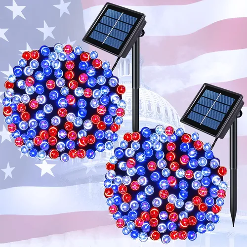 Vista 34 de JMEXSUSS - Paquete de 2, luces solares de Navidad cálidas y multicolor para exteriores, cada una con 100 LED, 10 metros, luces solares impermeables