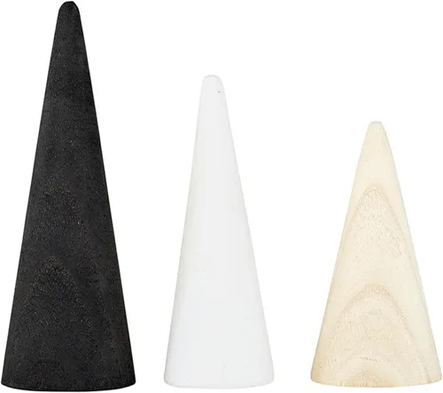 Vista 2 de Santa Barbara Design Studio Cono de árbol Pawlonia madera simple decoración de Navidad, 3 unidades, natural