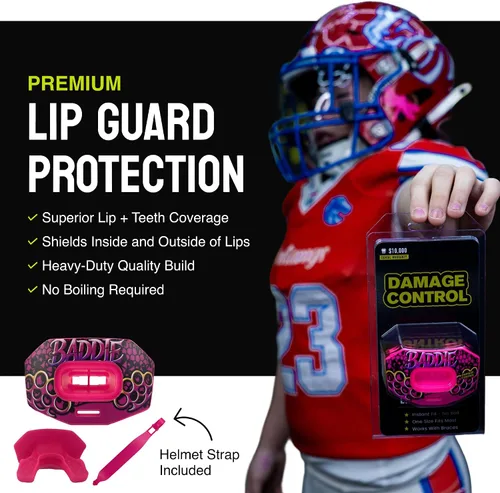 Vista 2 de DAMAGE CONTROL Protector bucal de fútbol juvenil – Boquilla transpirable que no hierve, protege labios y dientes, funciona con frenos, incluye
