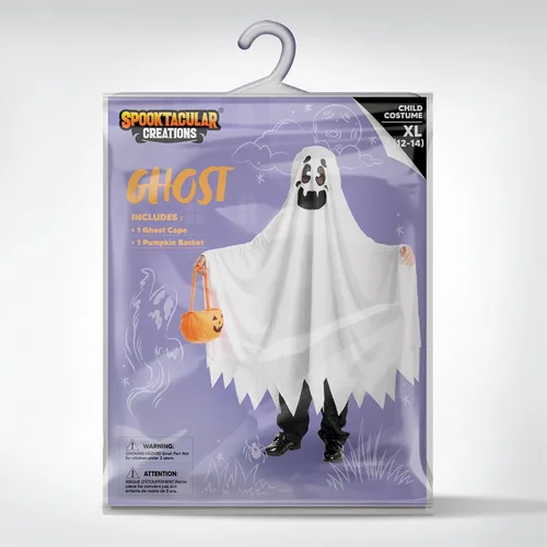 Vista 6 de Spooktacular Creations Disfraz de fantasma para niños con cesta de calabaza, disfraz de Halloween aterrador para niños, disfraz de fantasma