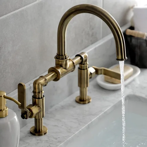Vista 3 de Kingston Brass KS2173KL Whitaker - Grifo de baño de estilo industrial con drenaje emergente, latón antiguo