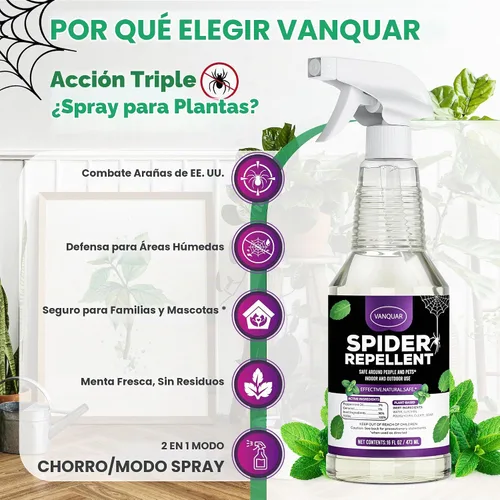Vista 2 de Spray repelente de insectos y arañas con aceite de menta, totalmente natural, seguro para mascotas, control de insectos para el hogar, cocina