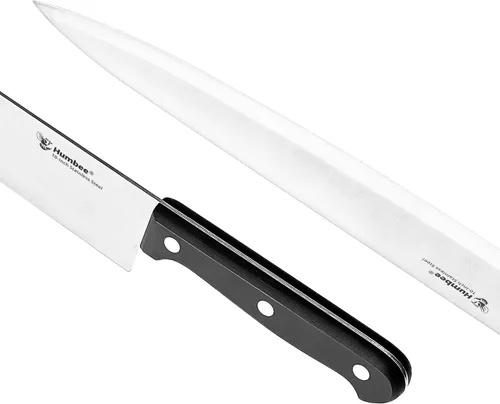 Vista 2 de Cuchillo de chef de 10 pulgadas, hoja de acero inoxidable de alto carbono afilada de espiga completa, borde de molienda hueco, mango de agarre
