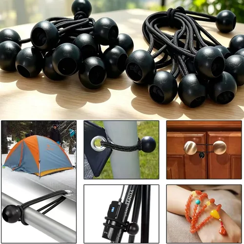 Vista 6 de 24 cuerdas elásticas de bola resistentes de 4 pulgadas y 6 pulgadas, cuerda de amarre para toldo, color negro
