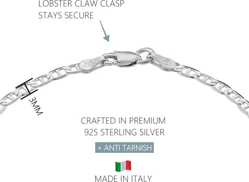 Vista 3 de KISPER Pulseras de cadena de plata de ley 925 maciza para mujer, impermeables, resistentes al deslustre, pulsera de eslabones