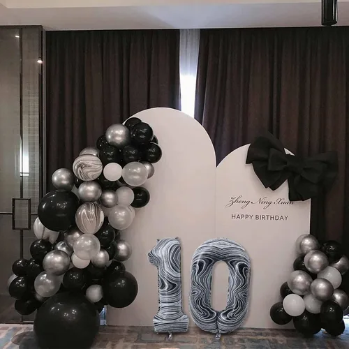 Vista 8 de Globos gigantes de papel de aluminio de mármol negro de 40 pulgadas, globos gigantes de helio número 10 para niños y niñas, decoraciones
