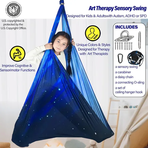 Vista 2 de Columpio Sensorial para Niños Soporta hasta 300 libras Interior y Exterior Columpio de Terapia Abrazador con Kit Colgador de Ganchos para Hamaca