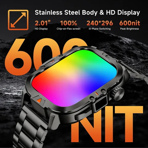 Vista 6 de Reloj inteligente para hombre, respuesta militar, con pantalla de 2.01 pulgadas, más de 170 modos deportivos, reloj inteligente de fitness, IP68